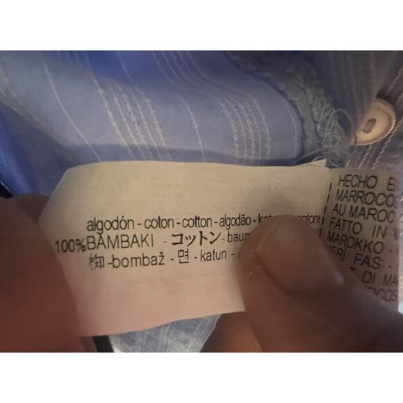 ZARA Striped Long-Sleeve Shirt Women M Blue /White With Back Button nautical - Picture 7 of 9